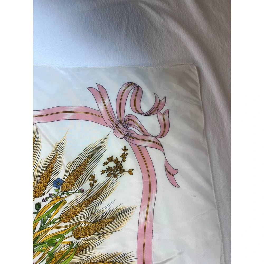 Next Accessory Vintage Square Scarf Red Poppy Wheat Floral Ribbon Ivory 34in
